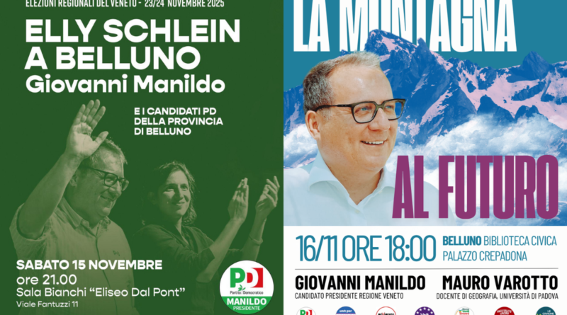Weekend nel segno dei big a Belluno: Sabato 15 Elly Schlein, domenica 16 Giovanni Manildo.